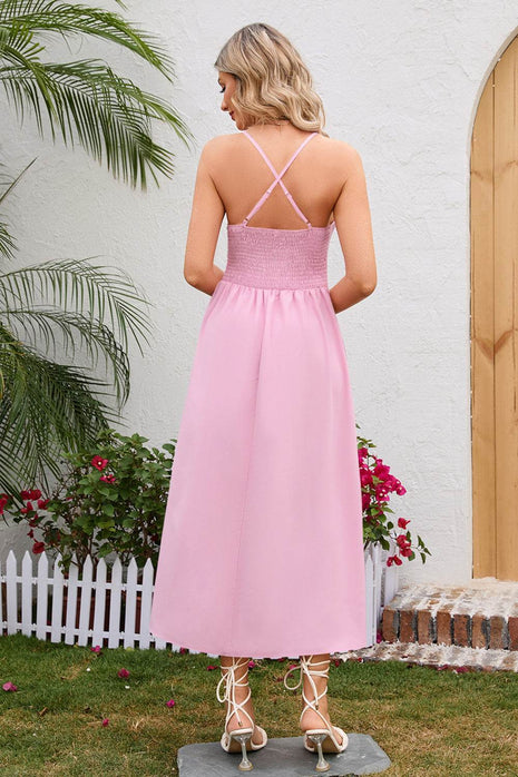 Crisscross Smocked Spaghetti Strap Dress - MimiStylez