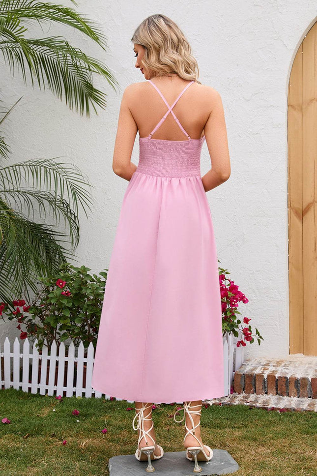 Crisscross Smocked Spaghetti Strap Dress - MimiStylez