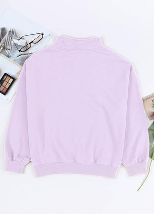 Quarter Zip Dropped Shoulder Sweatshirt - MimiStylez