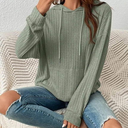 Ribbed Dropped Shoulder Drawstring Hoodie - MimiStylez