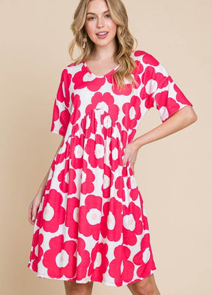 BOMBOM Flower Print Ruched Dress - MimiStylez