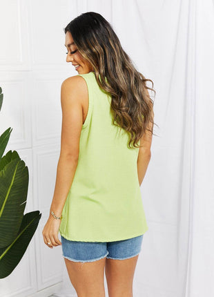 Blumin Apparel Chance of Sun Full Size Ribbed V-Neck Tank in Green - MimiStylez
