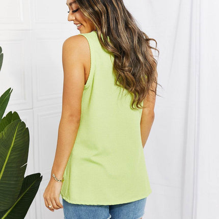 Blumin Apparel Chance of Sun Full Size Ribbed V-Neck Tank in Green - MimiStylez