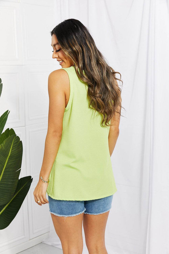 Blumin Apparel Chance of Sun Full Size Ribbed V-Neck Tank in Green - MimiStylez