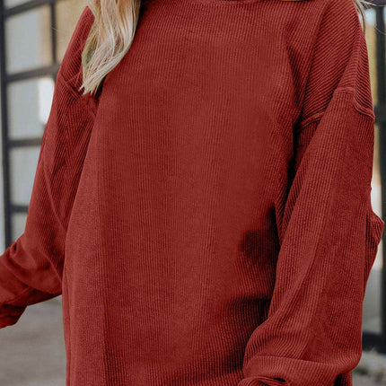 Ribbed Round Neck Drop Shoulder Sweatshirt - MimiStylez