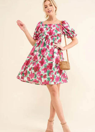 And The Why Smocked Floral Ruffle Short Sleeve Mini Dress - MimiStylez