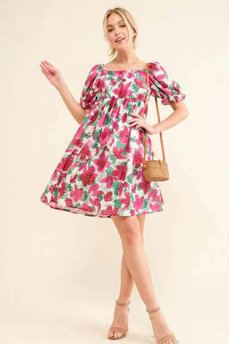 And The Why Smocked Floral Ruffle Short Sleeve Mini Dress - MimiStylez