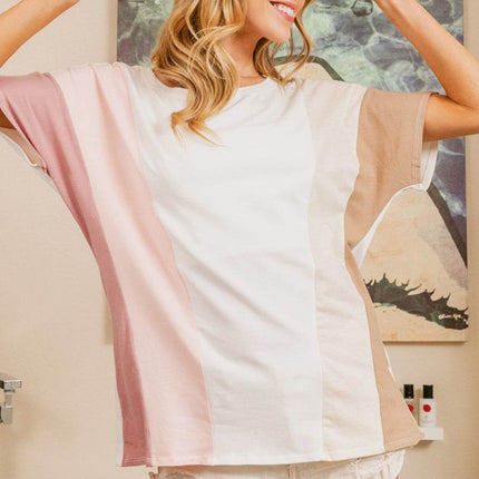 BiBi Color Block Short Sleeve T-Shirt - MimiStylez