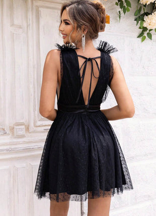 Open Back Sleeveless Mesh Dress - MimiStylez