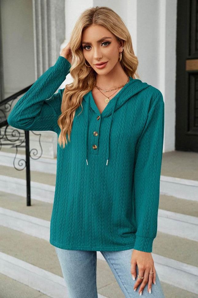 Cable-Knit Long Sleeve Hoodie - MimiStylez