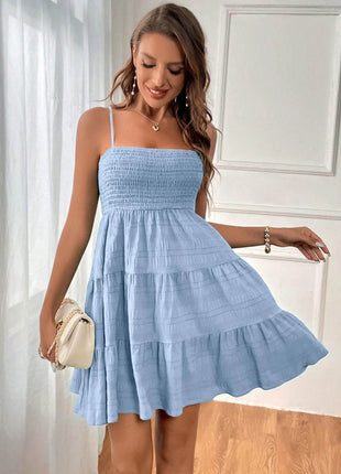Smocked Tiered Sleeveless Mini Dress - MimiStylez
