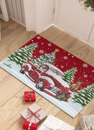 Christmas Carpet Red Christmas Tree Snowman Mat