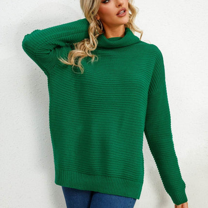 Slit Turtleneck Dropped Shoulder Sweater - MimiStylez