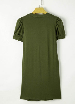 Pin-Tuck Notched Short Sleeve Dress - MimiStylez