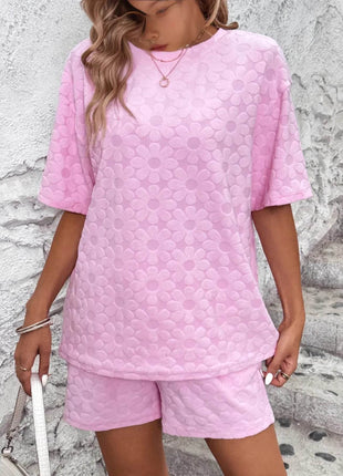 Flower Round Neck Top and Shorts Lounge Set - MimiStylez
