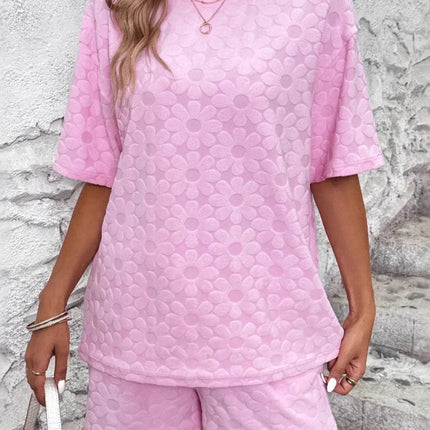 Flower Round Neck Top and Shorts Lounge Set - MimiStylez