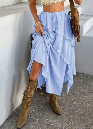 Devine Slit Drawstring Ruffled Skirt - MimiStylez