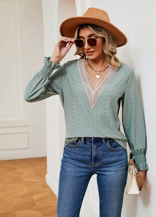 Contrast Flounce Sleeve Blouse - MimiStylez