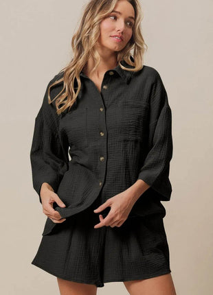 BiBi Crinkle Gauze Shirt and Short Set - MimiStylez