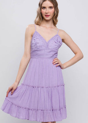 Love Tree Lace Detail Tied V-Neck Mini Cami Dress - MimiStylez