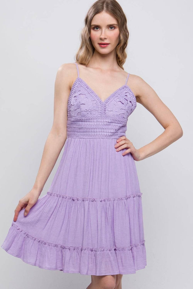 Love Tree Lace Detail Tied V-Neck Mini Cami Dress - MimiStylez