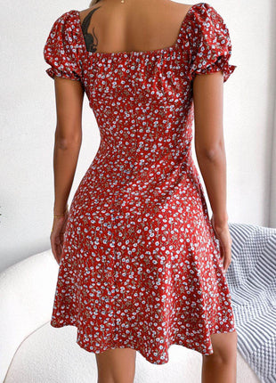 Ditsy Floral Drawstring A-Line Dress - MimiStylez