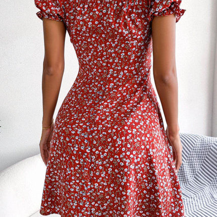 Ditsy Floral Drawstring A-Line Dress - MimiStylez