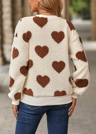 Fuzzy Heart Dropped Shoulder Sweatshirt - MimiStylez