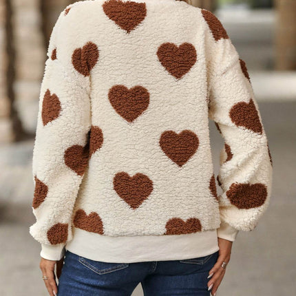 Fuzzy Heart Dropped Shoulder Sweatshirt - MimiStylez