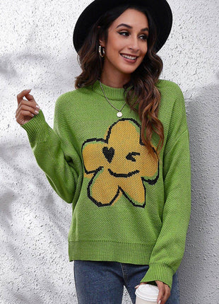 Flower Graphic Drop Shoulder Sweater - MimiStylez