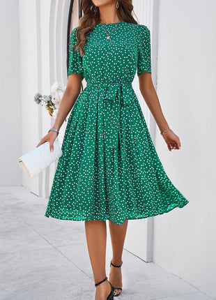 Printed Round Neck Short Sleeve Dress