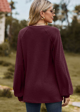 Notched Neck Raglan Sleeve Blouse - MimiStylez