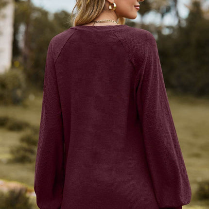 Notched Neck Raglan Sleeve Blouse - MimiStylez