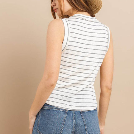 Ces Femme Striped Round Neck Tank - MimiStylez
