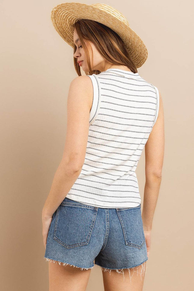 Ces Femme Striped Round Neck Tank - MimiStylez