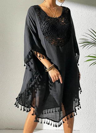 Tassel Cutout Scoop Neck Cover-Up Dress - MimiStylez