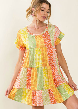 BiBi Leopard Short Sleeve Tiered Dress - MimiStylez