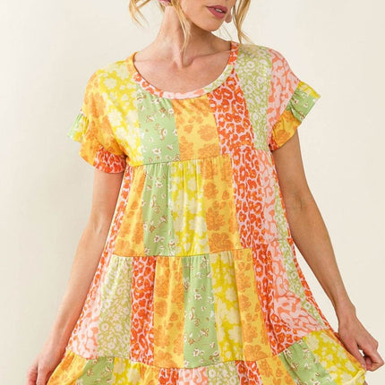 BiBi Leopard Short Sleeve Tiered Dress - MimiStylez
