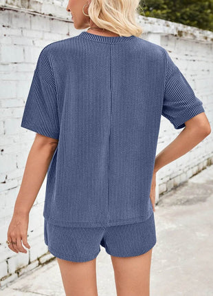 Lovelet Round Neck Half Sleeve Top and Drawstring Shorts Set - MimiStylez