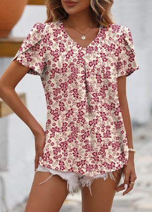 Ruche V-Neck Petal Sleeve Top - MimiStylez