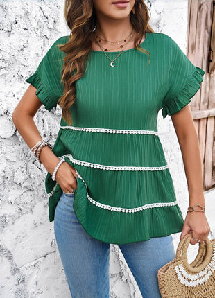 Round Neck Flounce Sleeve Blouse - MimiStylez