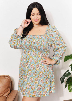 Floral Smocked Flounce Sleeve Square Neck Dress - MimiStylez