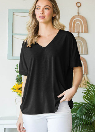 Heimish Full Size V-Neck Short Sleeve T-Shirt - MimiStylez