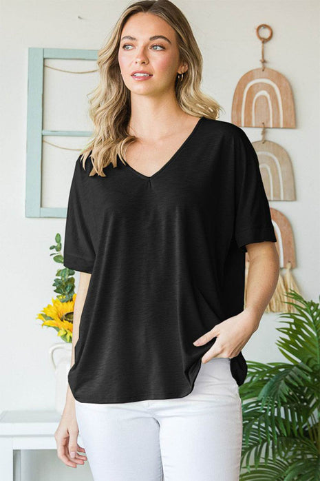 Heimish Full Size V-Neck Short Sleeve T-Shirt - MimiStylez