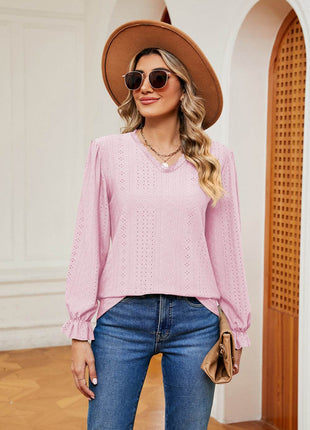 V-Neck Flounce Sleeve Blouse - MimiStylez