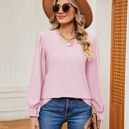 V-Neck Flounce Sleeve Blouse - MimiStylez