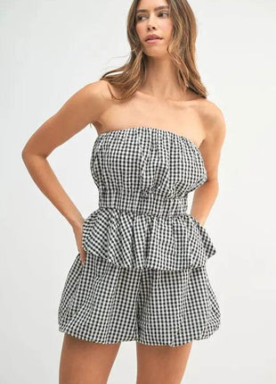 MABLE Gingham Tube Top and Shorts Set - MimiStylez
