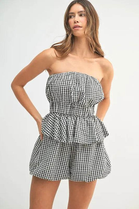 MABLE Gingham Tube Top and Shorts Set - MimiStylez