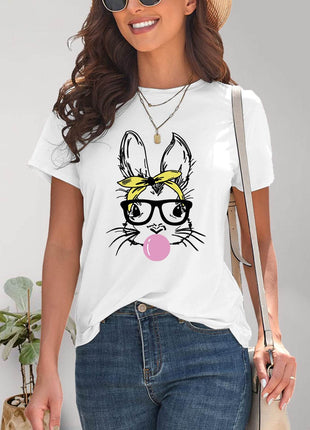 Rabbit Graphic Round Neck Short Sleeve T-Shirt - MimiStylez