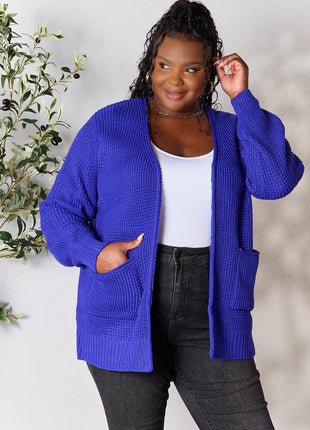 Zenana Full Size Waffle-Knit Open Front Cardigan - MimiStylez